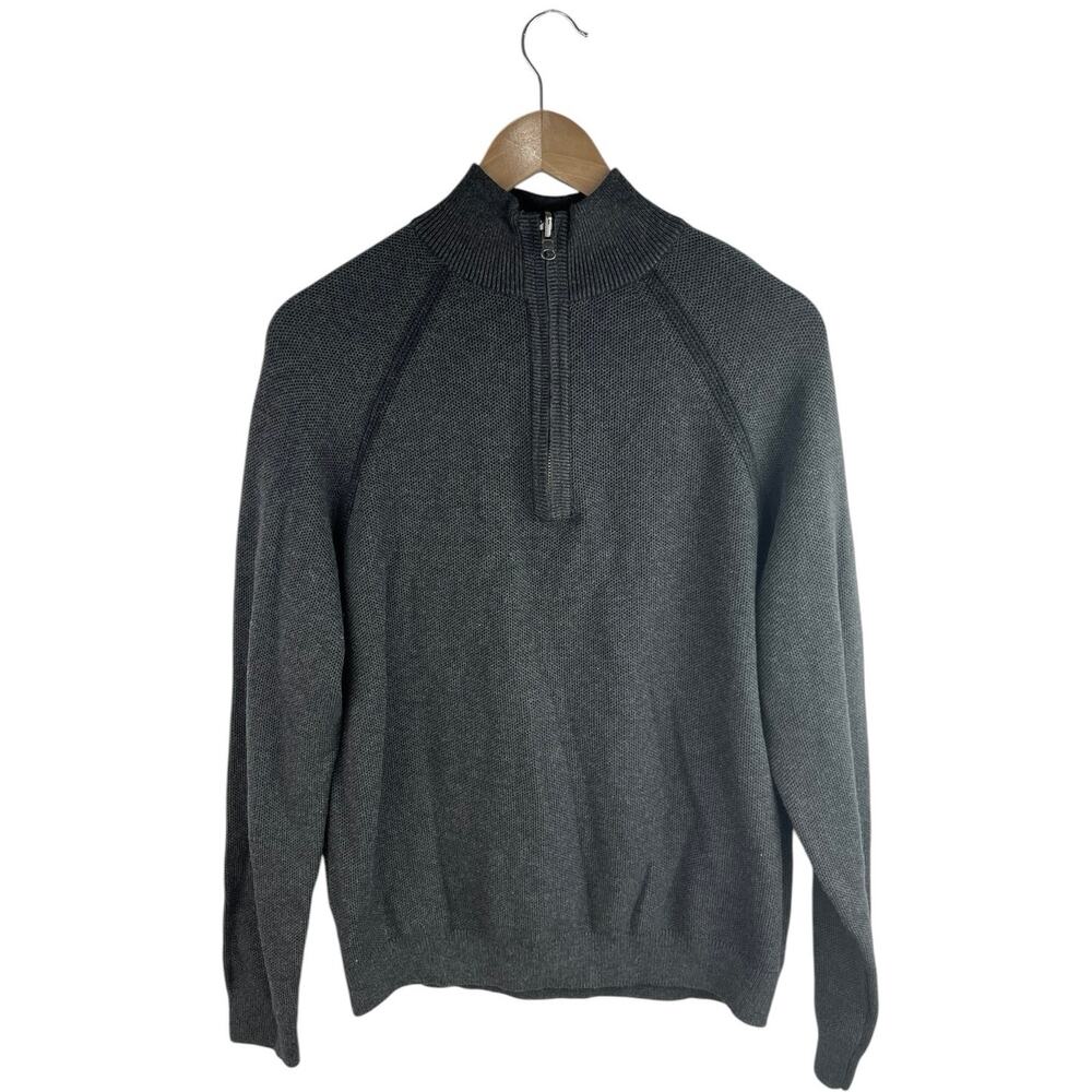 Vintage Tailor Men's Gray Half Zip Long Sleeve Mock Neck Pullover Sweater Top M